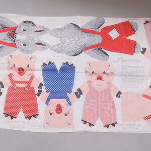 Vintage 60s The Three Little Pigs & Wolf Uncut Cut N Sew Fabric Panel Toy Pillow image 5