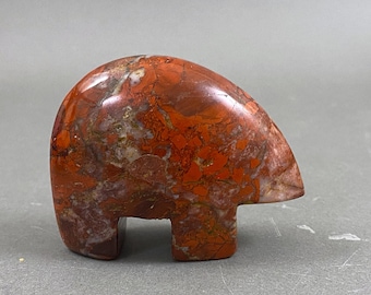 Red Jasper Bear Fetish Figurine - Healing Palm Stone - Southwestern Style Hand-Carved Animal - 3"