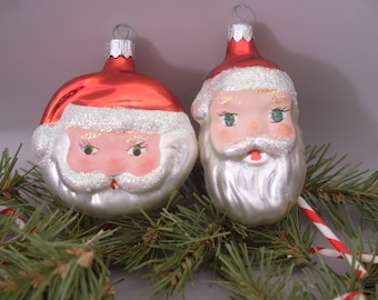 Vintage Hand Painted Santa Claus Glass Christmas Ornaments