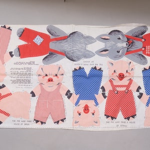 Vintage 60s The Three Little Pigs & Wolf Uncut Cut N Sew Fabric Panel Toy Pillow image 4