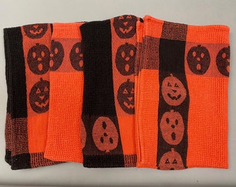 Vintage Halloween Kitchen Towels (Lot of 4) Orange Black Jack O' Lanterns  Fallani and Cohn