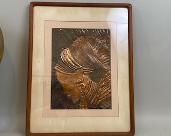 Mid Century Ubanji Copper Portrait Repousse Wall Art