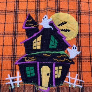 Vintage 80s Halloween Tea Towel Haunted House Ghosts image 2