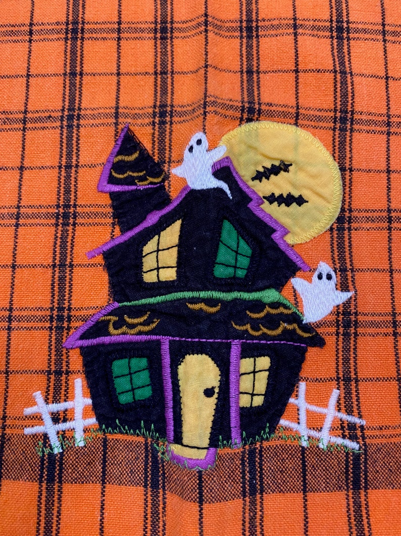 Vintage 80s Halloween Tea Towel Haunted House Ghosts image 2