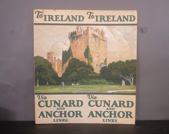 Antique Painting Cunard Anchor Lines Blarney Castle Tourism Art