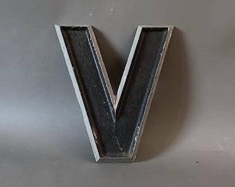 Vintage Adler Silhouette Marquee Letter V - 10 inch - Industrial Salvage Aluminum Sign - Mid Century Wall Decor - Movie Theater Signage