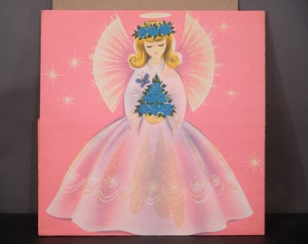 1950s Christmas Gift Wrap Glitter Angel ~ 2 Sheets Norcross Wrapping Paper