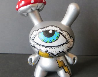 Custom Toy The Cloud with Lightening Bolt Mushroom Head Dunny OOAK Kidrobot Vinyl Art Toys by Kelly Green