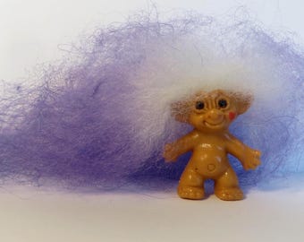 OOAK 1" Imperial Mini Troll Doll Tiny Adorable Retro Vintage New  Long 7" Purple & White Icelandic Mohair Black Eyes TROLLS