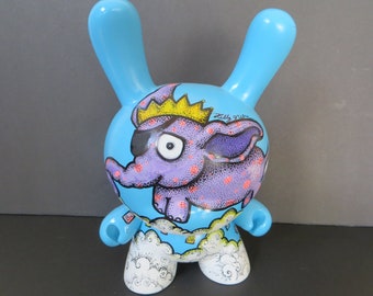 8" Custom Kidrobot Dunny 'Elephant in the Sky' OOAK Vinyl Art Toy Pen Ink Pointillism Artwork by Kelly Green Geoengineering Awareness