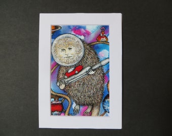 Elongated Muskrat Rococo Basilisk Matted Art Print of Acrylic with Pen & Ink by Kelly Green AI 5G Elite Rat in Space X Tesla