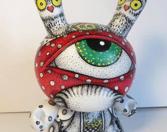 8" Custom Kidrobot Dunny 'The Everything' OOAK Vinyl Art Toy Pen Ink Pointillism Artwork by Kelly Green