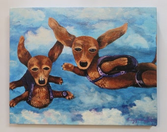 11 x 14 Wrapped Canvas Print of Heaven in Purple/Skydiving Dogs by Kelly Green Whimsical Dachshund Art