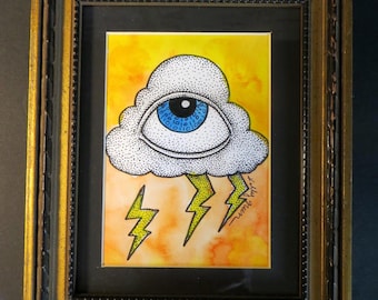 Little Lightening Cloud Original Painting Whimsical & Weird Art by Kelly Green