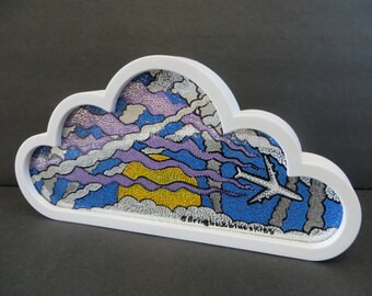 SRM CLOUD Airplane & Stratospheric Aerosol Injections Original Pointillism on Glass OOAK Geoengineering activism art