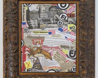 Screw Worm/Process Immediately Original Collage by Artist Kelly Green Pop Surreal Paper Mixed Media FU Fair Use Art