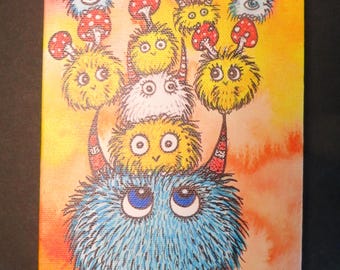 5 x 7 Wrapped Canvas Print of Monsters Owls Mushrooms by Kelly Green Art