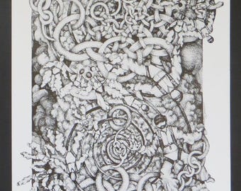 Escher's 3 Ring Circus Unframed Skydiving Print inspired by MC Escher by Kelly Green RW FS Skydive Art Pointillism