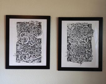 Set of Framed Skydiving Prints inspired by MC Escher by Kelly Green Skydive Art Pointillism