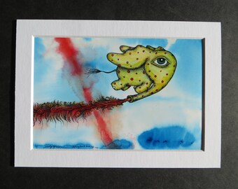 Elephant in the Sky 2 Matted Print of Pen & Ink by Kelly Green Geoengineering Awareness Art