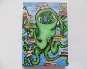 5 x 7 Wrapped Canvas Print of Books on The Octopus Mixed Media by Kelly Green Art