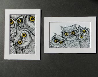 2 Pack Owl Art Prints by Kelly Green Whimsical Owls Print Artwork Set