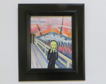 The Scream of Nature 2 Original Painting w/Pen & Ink Geoengineering Awareness Art by Kelly Green