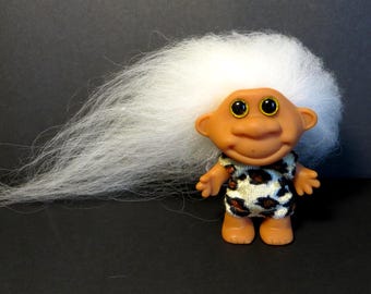 OOAK 3" Retro Vintage Trolls My Kids Caveman Troll Doll New Natural White 7" Long Soft Icelandic Mohair