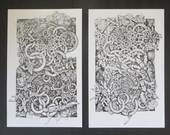 Set of 2 Prints Escher's 3 Ring Circus & Eye in the Sky Unframed Skydiving inspired Art by MC Escher by Kelly Green Skydive