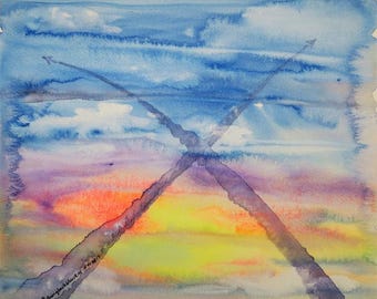 Air Lines Modern Sky Original Geoengineering Art Airplanes SAI