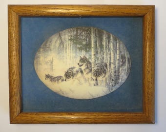 Vintage Framed Oval Beaded Glass Plaque Made in South Dakota