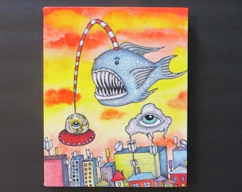 8 x 10 Wrapped Canvas Print of 'Exposing the Octopus' by Kelly Green Pointillism Art