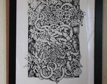 Escher's 3 Ring Circus Framed Skydiving Print inspired by MC Escher by Kelly Green Freefly Skydive Art Pointillism