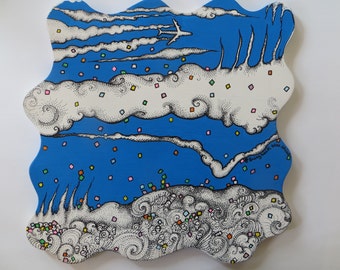 Original Geoengineering Art Mixed Media by Artist Kelly Green @Bringbackblueskies Climate Engineering Awareness