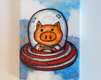 5 x 7 Wrapped Canvas Print of Space Hog Whimsical art by Kelly Green SALE