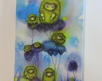 5 x 7 Wrapped Canvas Print of Little Yellow Yetis SALE Kelly Green art