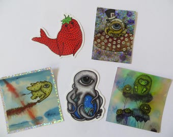 STICKERS art by Kelly Green Sticker Stocking Stuffer Gift Set of 5 Decals