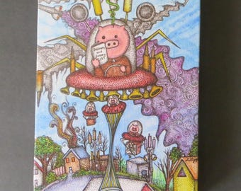 5 x 7 Wrapped Canvas Print of Modern Metro War Pigs by Kelly Green Art
