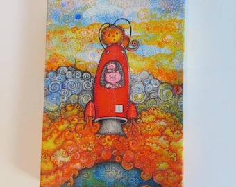 5 x 7 Wrapped Canvas Print of Pigs in Space & MK Monkey SALE Kelly Green art