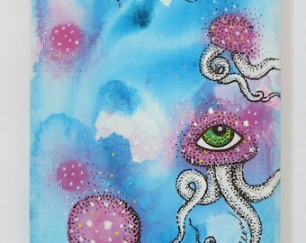 Shape Shifting Shrooms Original Painting on Canvas by Kelly Green All Seeing Mushrooms with Tentacles