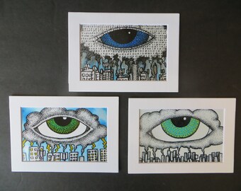 The Cloud 3 Pack Matted Prints by Kelly Green Pop Surreal Conspiracy Art