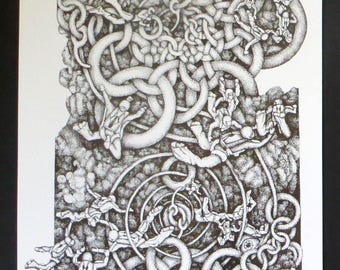 Eye in the Sky Unframed Skydiving Print inspired by MC Escher by Kelly Green RW FS Skydive Art Pointillism