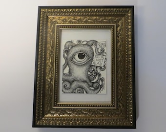 Epstein Is Not Dead, Promis Framed Original Pen & Ink by Kelly Green 2019 Conspiracy art