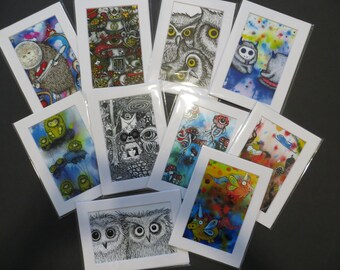 Pick 1 Matted Art Print by Kelly Green: Whimsical, Fuzzy, Furry Creatures Yetis, Owls, Octopus, Mushrooms Etc.