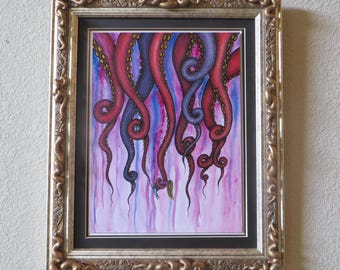 The Ascension Entanglement Original Painting w/Pen and Ink by Kelly Green The Octopus Conspiracy Art