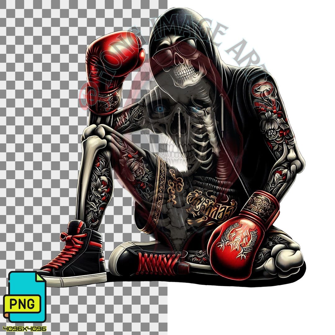 Boxer Skeleton Skeleton Boxer Digital Art PNG | Muay Thai Skull Fighter | Gothic ...
