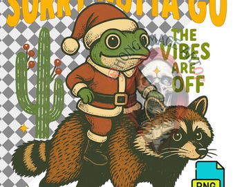 Divertida rana navideña PNG – “Lo siento, tengo que irme, el ambiente no está bien” Clipart de animales retro