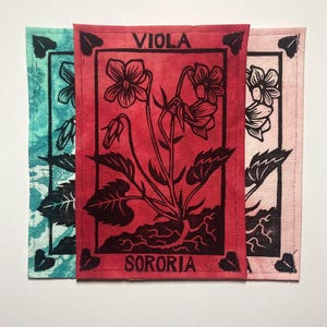 Handmade Linocut Patch - Common Blue Violet / Viola Sororia