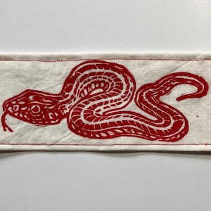 Handmade Linocut patch - Garter Snake Red/White
