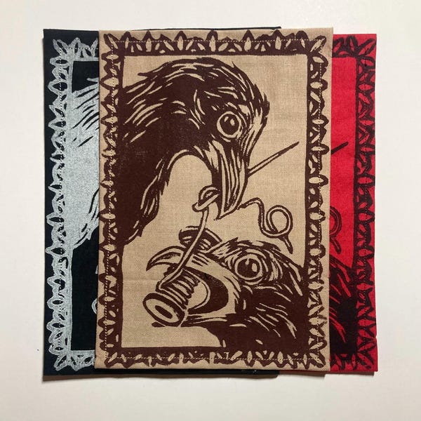 Handmade Linocut patch - Crows